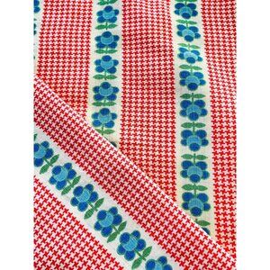 Vintage 1980s pillowcases, red houndstooth, blue flowers stripes, per pair